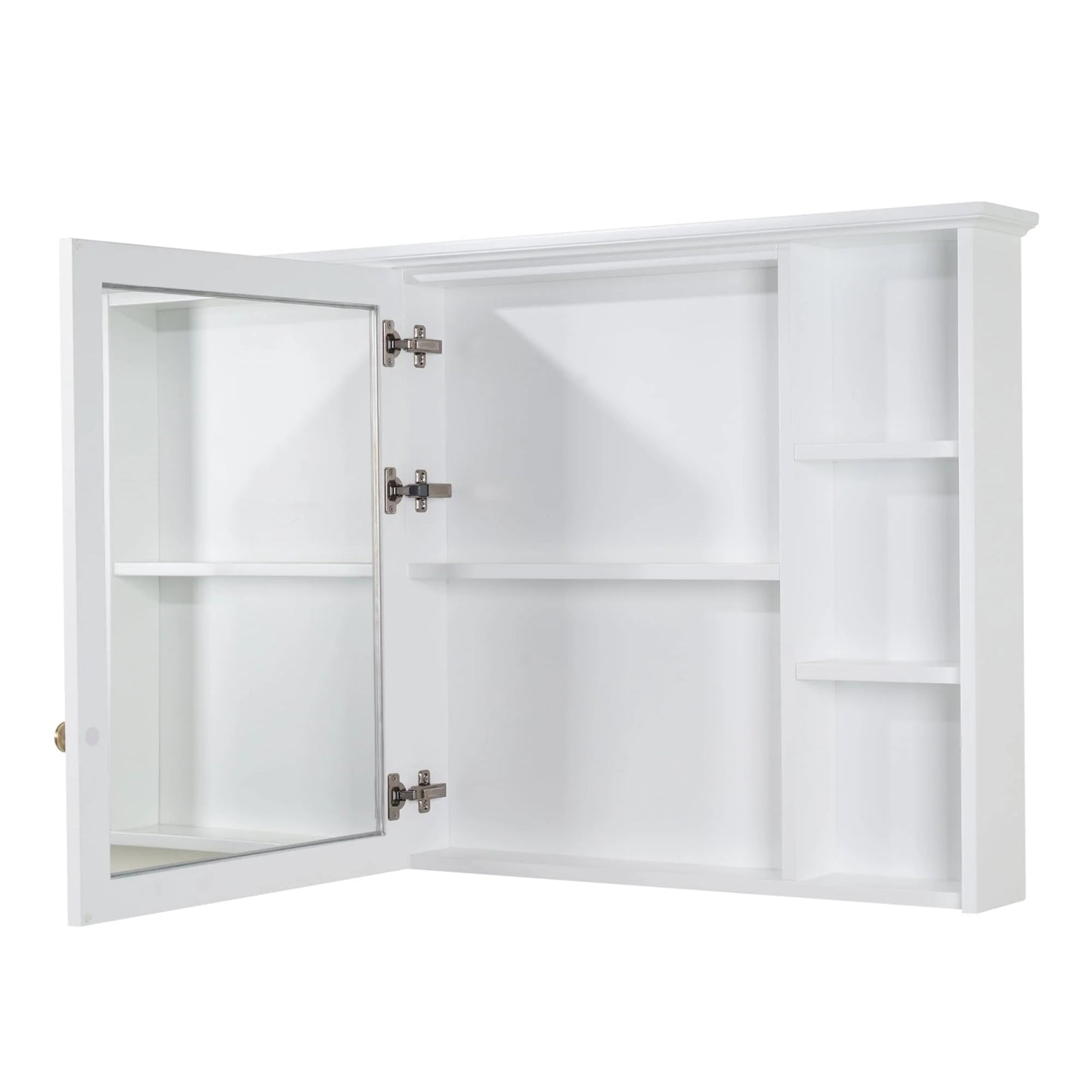 Forclover 42"x 30" Wall Mounted Mirrored Medicine Cabinet for Bathroom, 6 Tier Wood Mirror Cabinet Storage with 1 Soft-close Door, Bathroom Accessory, White