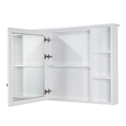 Forclover 42"x 30" Wall Mounted Mirrored Medicine Cabinet for Bathroom, 6 Tier Wood Mirror Cabinet Storage with 1 Soft-close Door, Bathroom Accessory, White