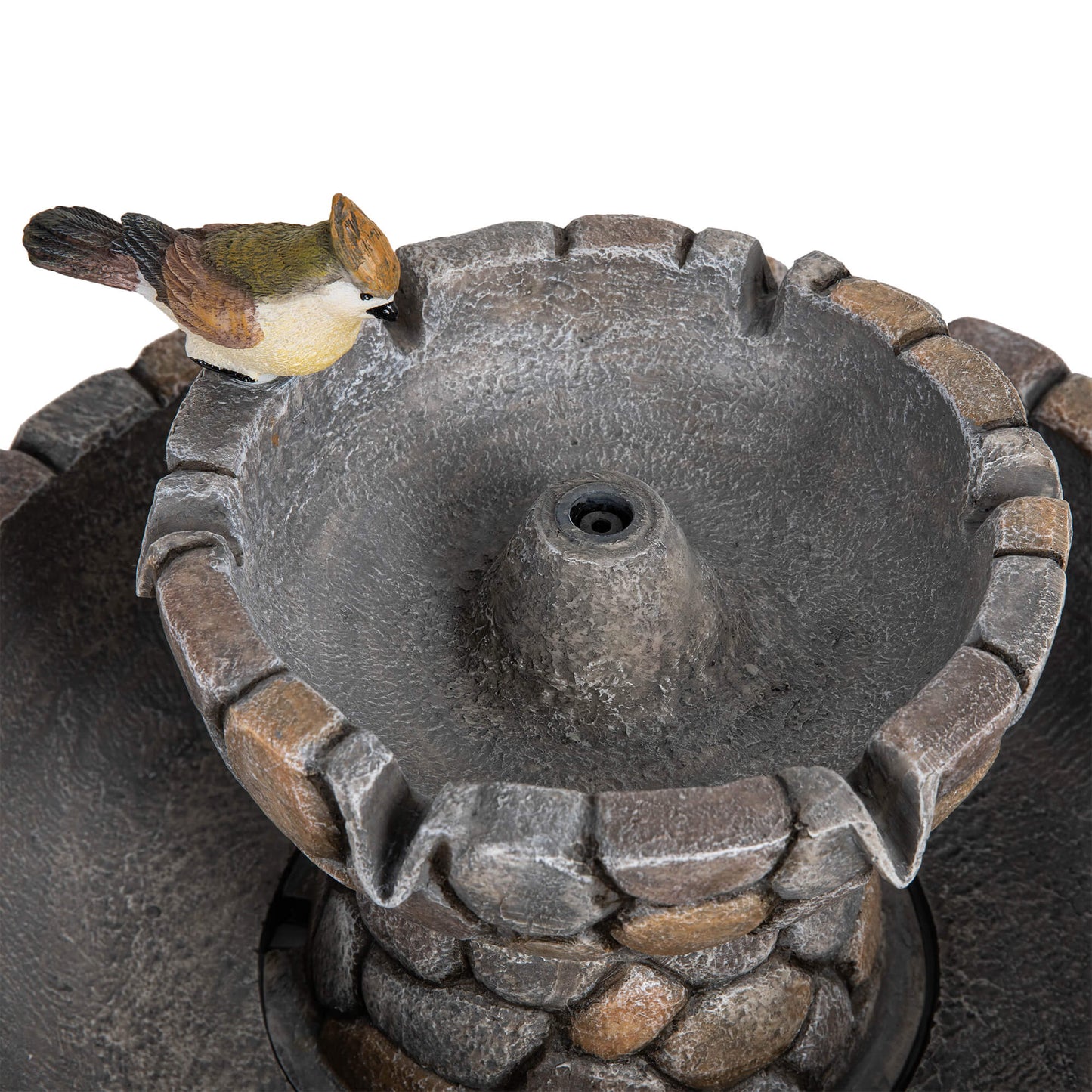 Glitzhome 24.5" Outdoor 2 Tier Stone-Like Water Fountain Bird Bath for Garden Patio Decor
