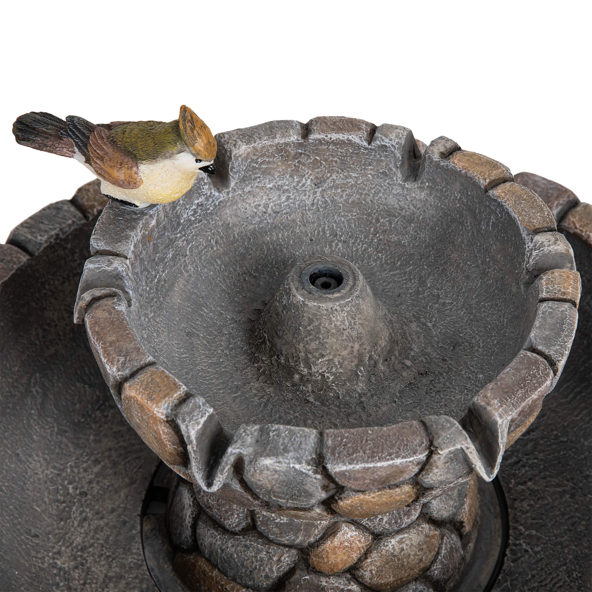 Glitzhome 24.5" Outdoor 2 Tier Stone-Like Water Fountain Bird Bath for Garden Patio Decor