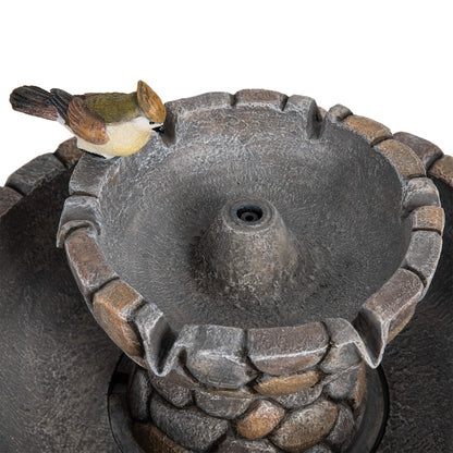 Glitzhome 24.5" Outdoor 2 Tier Stone-Like Water Fountain Bird Bath for Garden Patio Decor