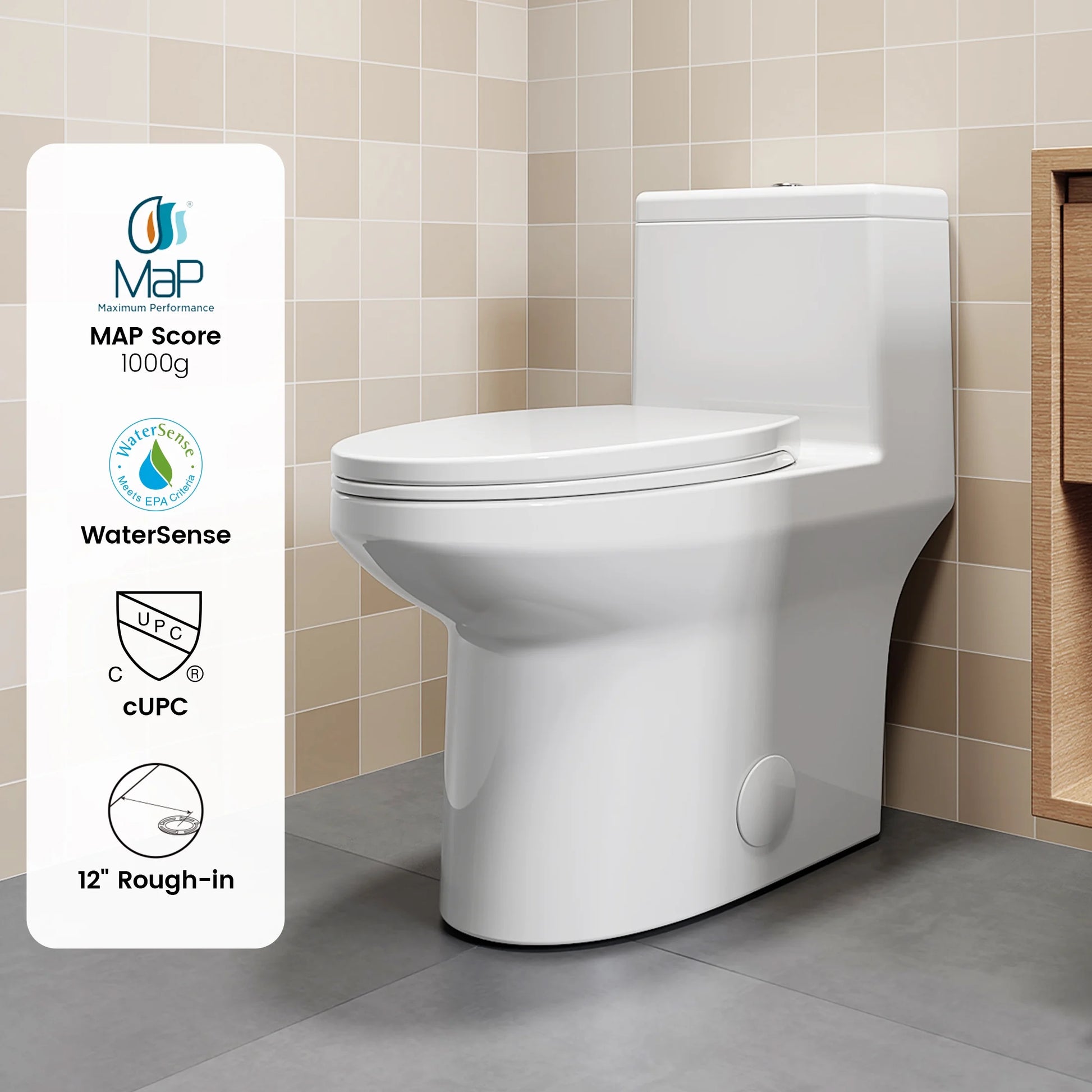 SOTOMO Elongated ADA Compliant One Piece Toilet, 17.2" Comfort Seat Height, 1.1/1.6 GPF Dual Flush, MAP 1000g, Soft-Close & Quick Release Seat, 12" Rough-In, Fully Skirted Toilet for Bathroom