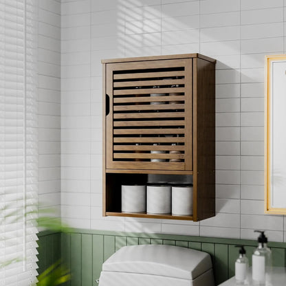 Bathroom Storage Cabinet Wall Mounted, Hanging Medicine Cabinet with Adjustable Shelf, Over The Toilet Space Saver Organizer, Black Bamboo Kitchen Cupboard, Single Door