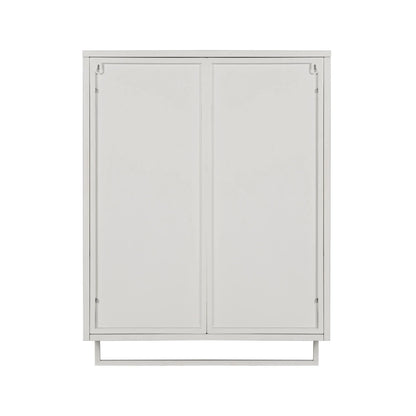 Two-door Wall Cabinet, Modern Kitchen Wall Mounted Cabinet with 2 Glass Doors, Two-tier Enclosed Storage, an Open Shelf, Towel Rack, Metal Wall Cabinet for Entryway, Living Room, Bathroom, White