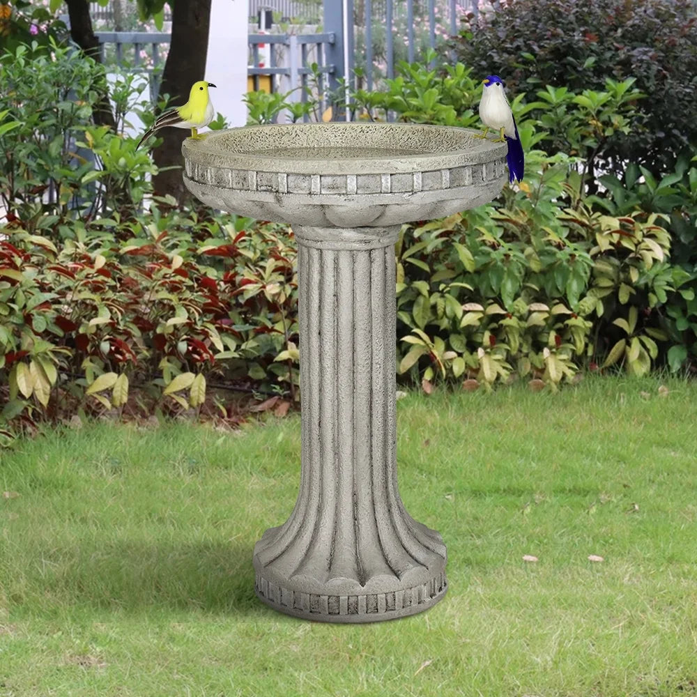 24 inch H Modern Outdoor Garden Bird Bath - Glass Fiber Reinforced Concrete Construction Garden Birdbath for Lawn Yard Garden Decor
