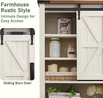 OKD Farmhouse Over The Toilet Bathroom Organizer, Freestanding Storage Cabinet with Sliding Barn Door, Bathroom Space Saver Toilet Stands(Antique White)