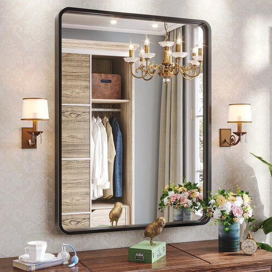 Brightify 24x36 Inch Black Bathroom Mirrors Wall Mirror, Modern Rectangle Bathroom Vanity Wall Mirror with HD Glass & Black Metal Frame for Living Room Mantel Bedroom Entryway, Horizontal / Vertical