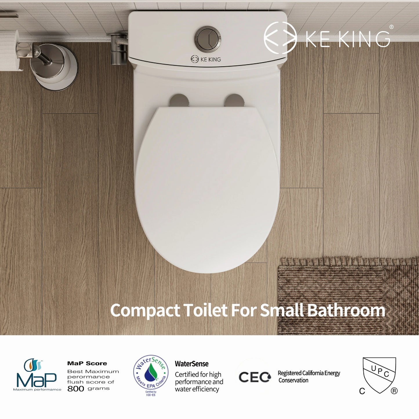 KK KE KING Quiet & Powerful Flush Round Compact One Piece Toilet for Small Bathroom, Space Saving, 12'' Rough-In