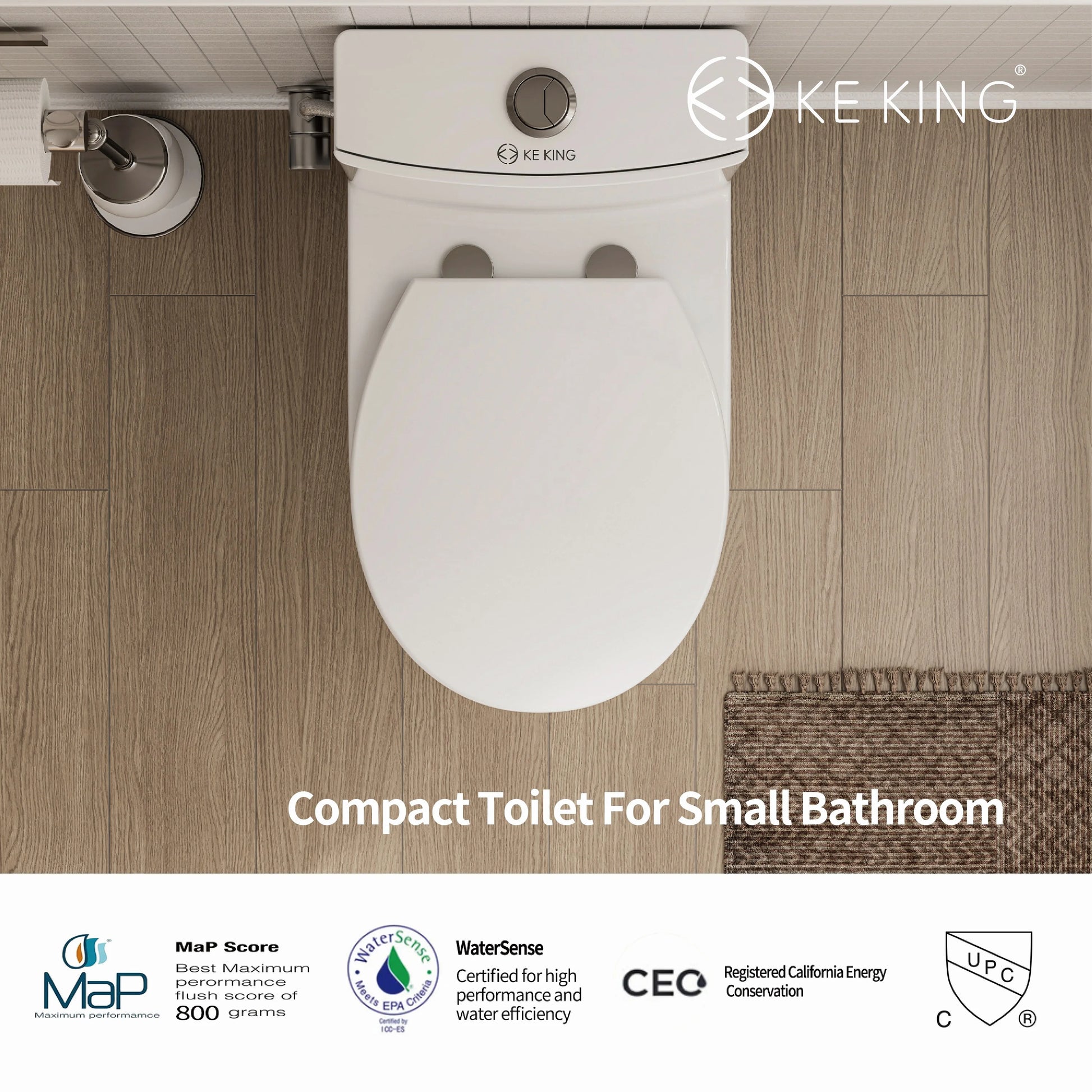 KK KE KING Quiet & Powerful Flush Round Compact One Piece Toilet for Small Bathroom, Space Saving, 12'' Rough-In