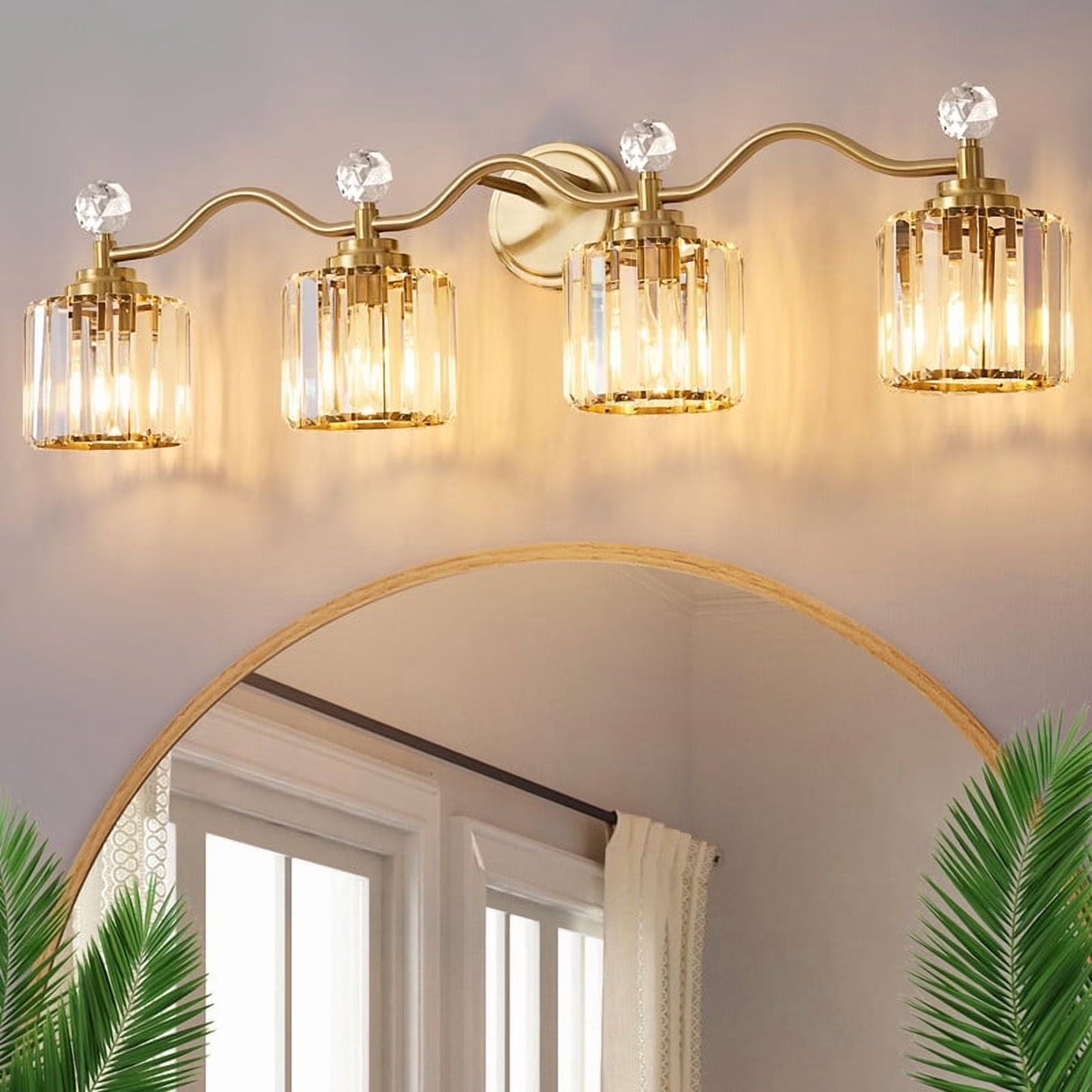 Deyidn 26" Modern 3-Light Black Gold Bathroom Vanity Light - Dimmable Bathroom Transitional Fixture with Crystal Glass Shades
