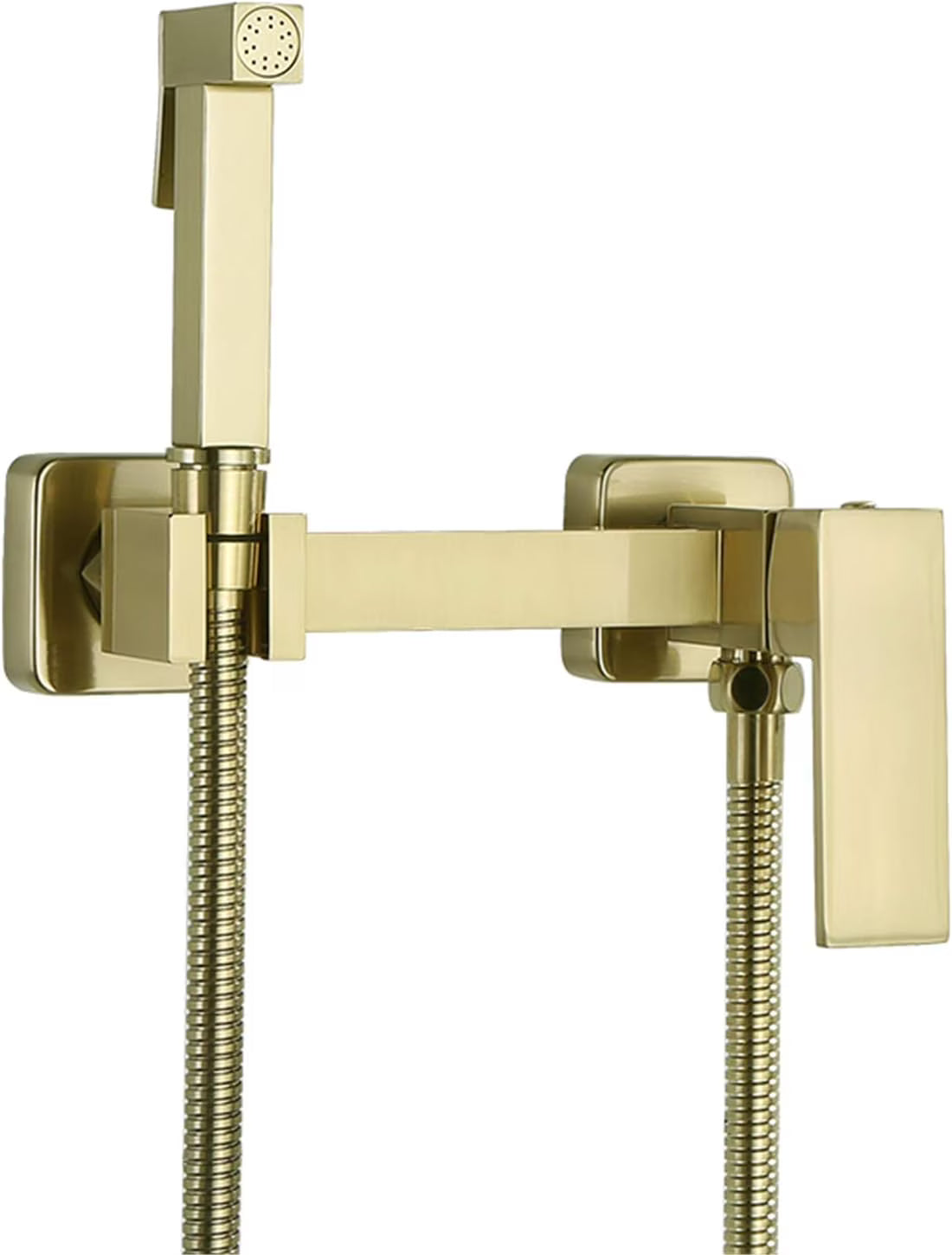 Bidet Faucet Set, Brushed Gold Full Copper High Pressure Toilet Gun, Bathroom Wall Mounted Hot and Cold Water Mixer Bidet Sprayer Shattaf