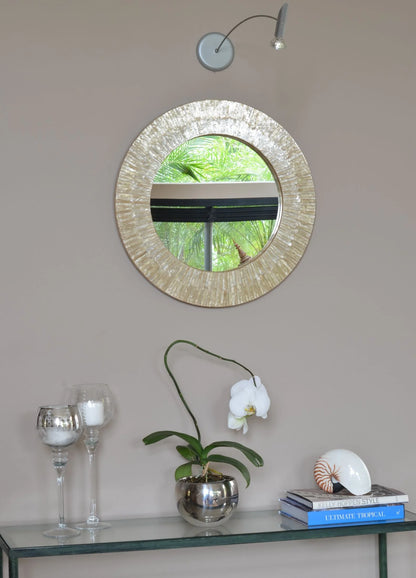 Kouboo Round Capiz Seashell Sunray Wall Mirror, Round Wall Mirror, Mirror For Bathroom Bedroom Living Room Entryway, Natural White