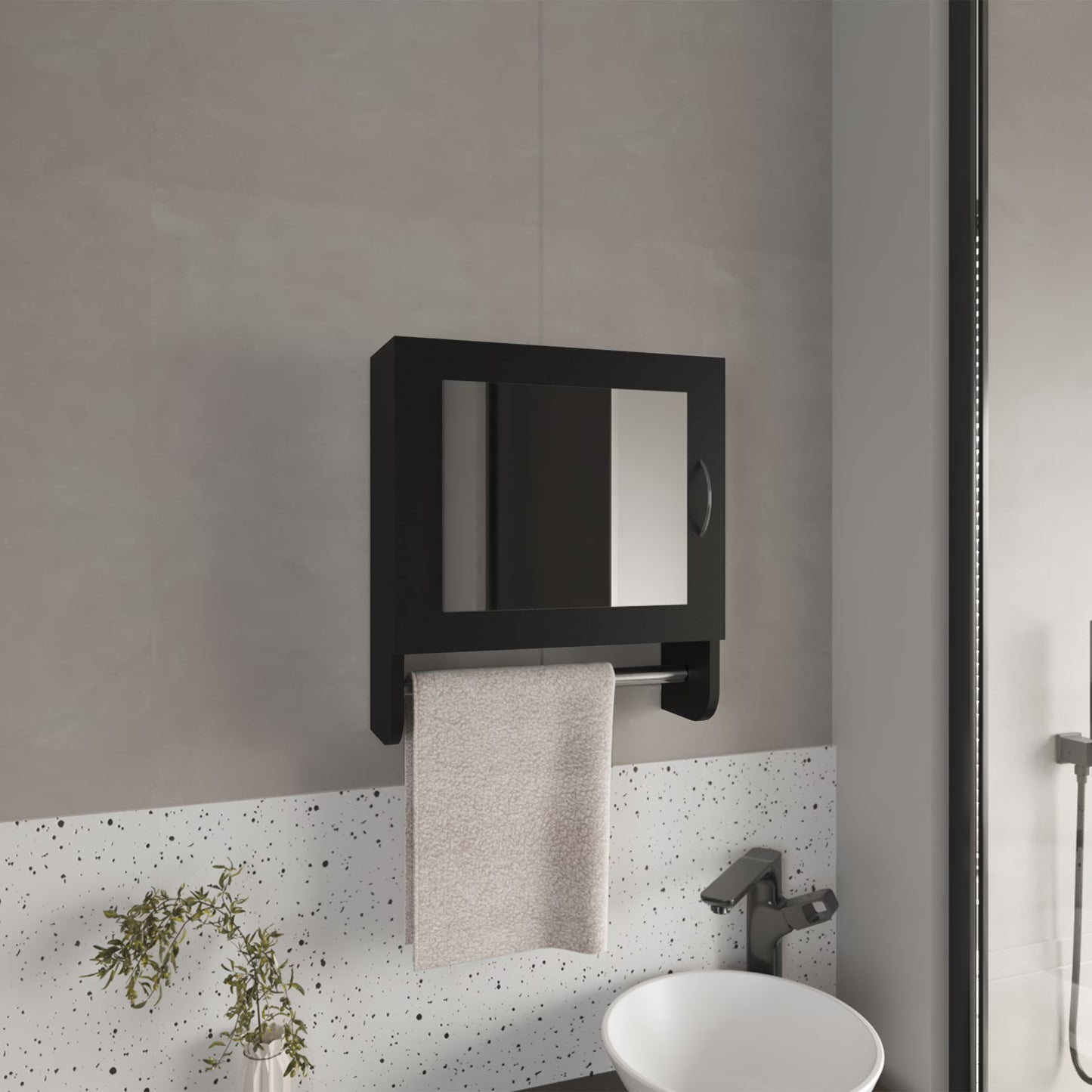 Medicine Cabinet 19.70" H,With 1 Door,2 Shelves,1 Mirror,Black,Black Engineered Wood Bath Faucets Bathroom Storage