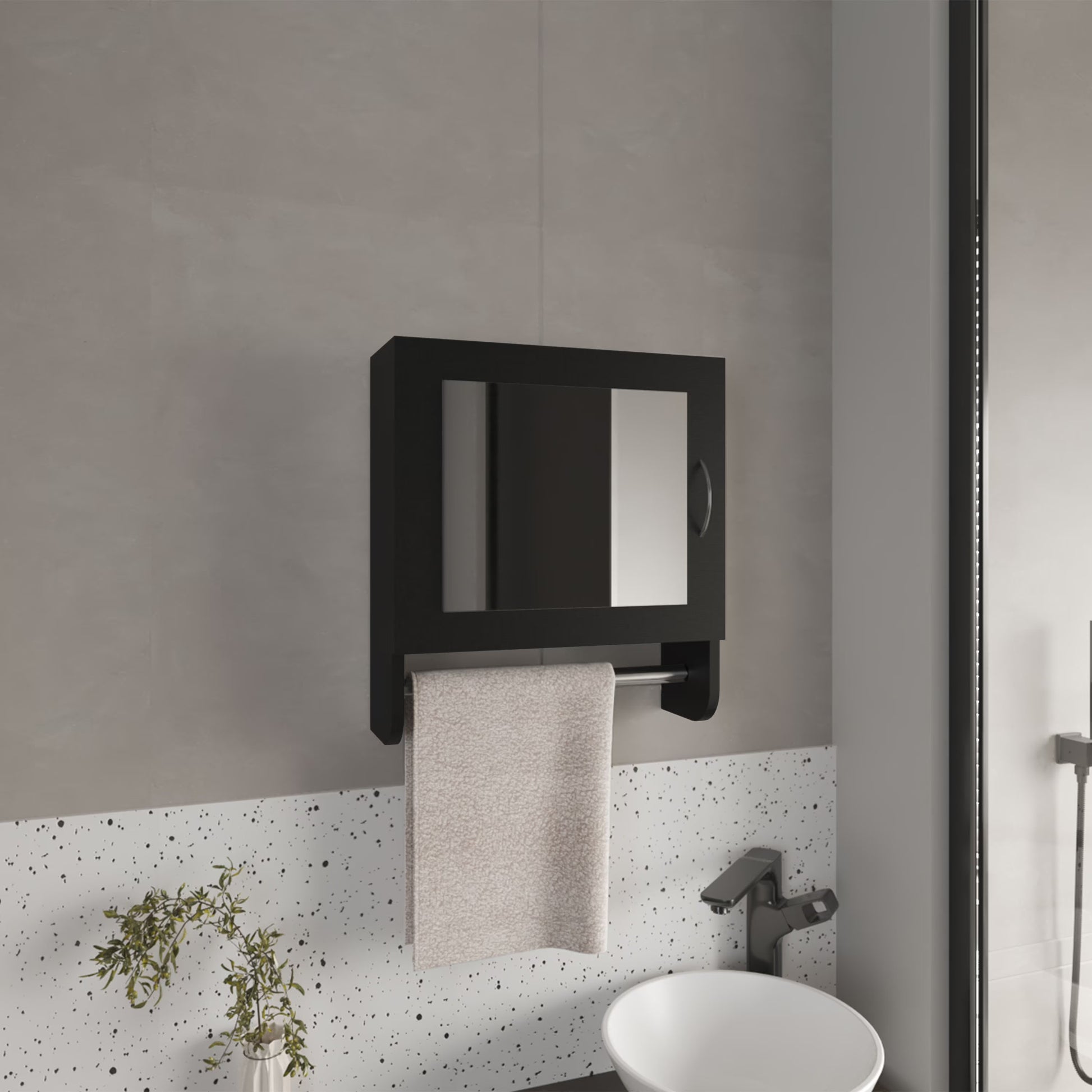 Medicine Cabinet 19.70" H,With 1 Door,2 Shelves,1 Mirror,Black,Black Engineered Wood Bath Faucets Bathroom Storage