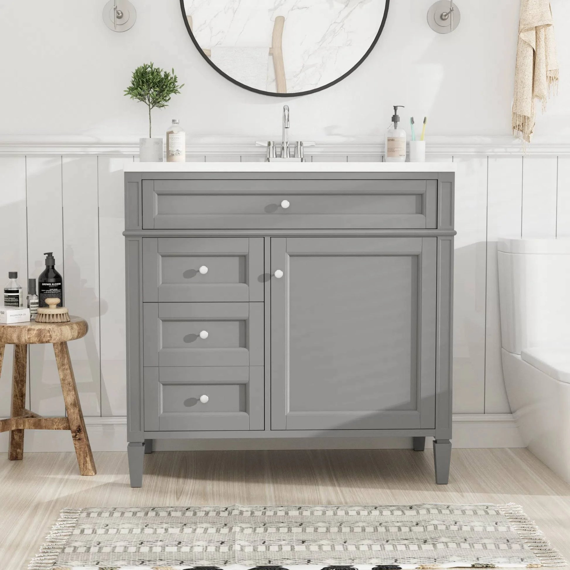 EUROCO 36'' Bathroom Vanity with Sink, Modern Bathroom Storage Cabinet with 2 Drawers and a Tip-out Drawer, Freestanding Bathroom Dresser, Blue