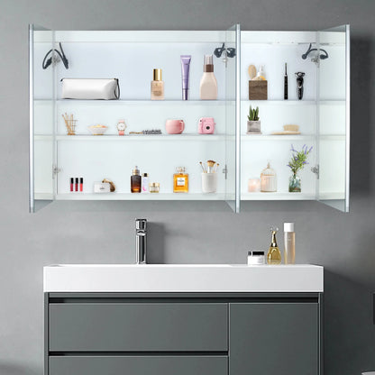 Ktaxon 48"x28" LED Bathroom Mirror Cabinet with Lights, Wall-Mounted Medicine w/ Defogger, Dimmable, Memory function, Outlets & USB, White
