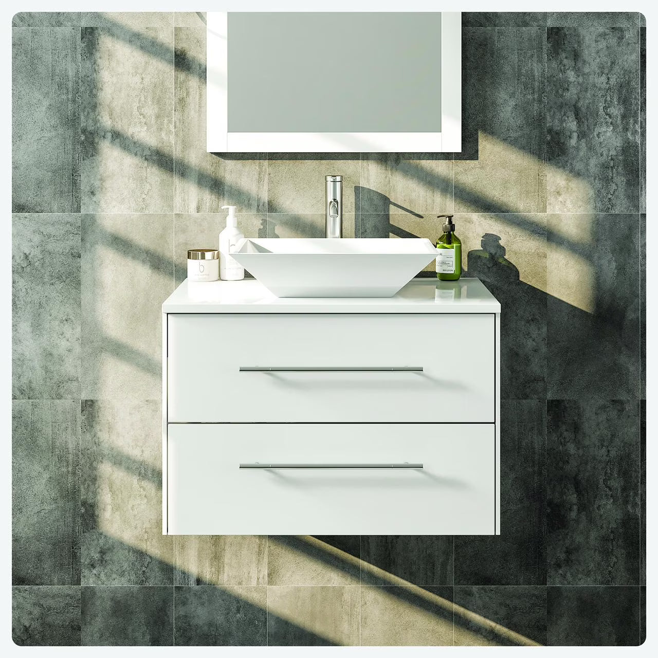 Totti Wave 24" Espresso Modern Bathroom Vanity w/ Super White Man-Made Stone Top & Sink
