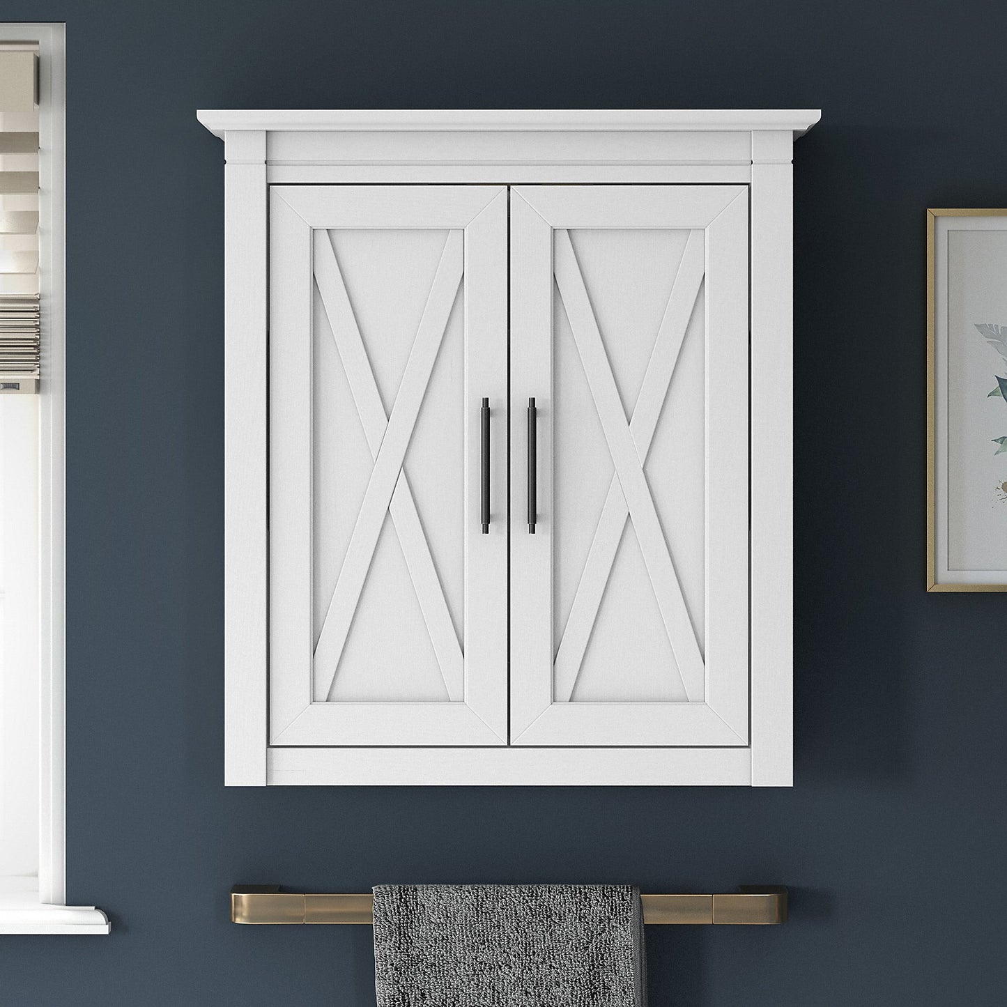 Bush Furniture Key West Bathroom Wall Cabinet with Doors in Driftwood Gray