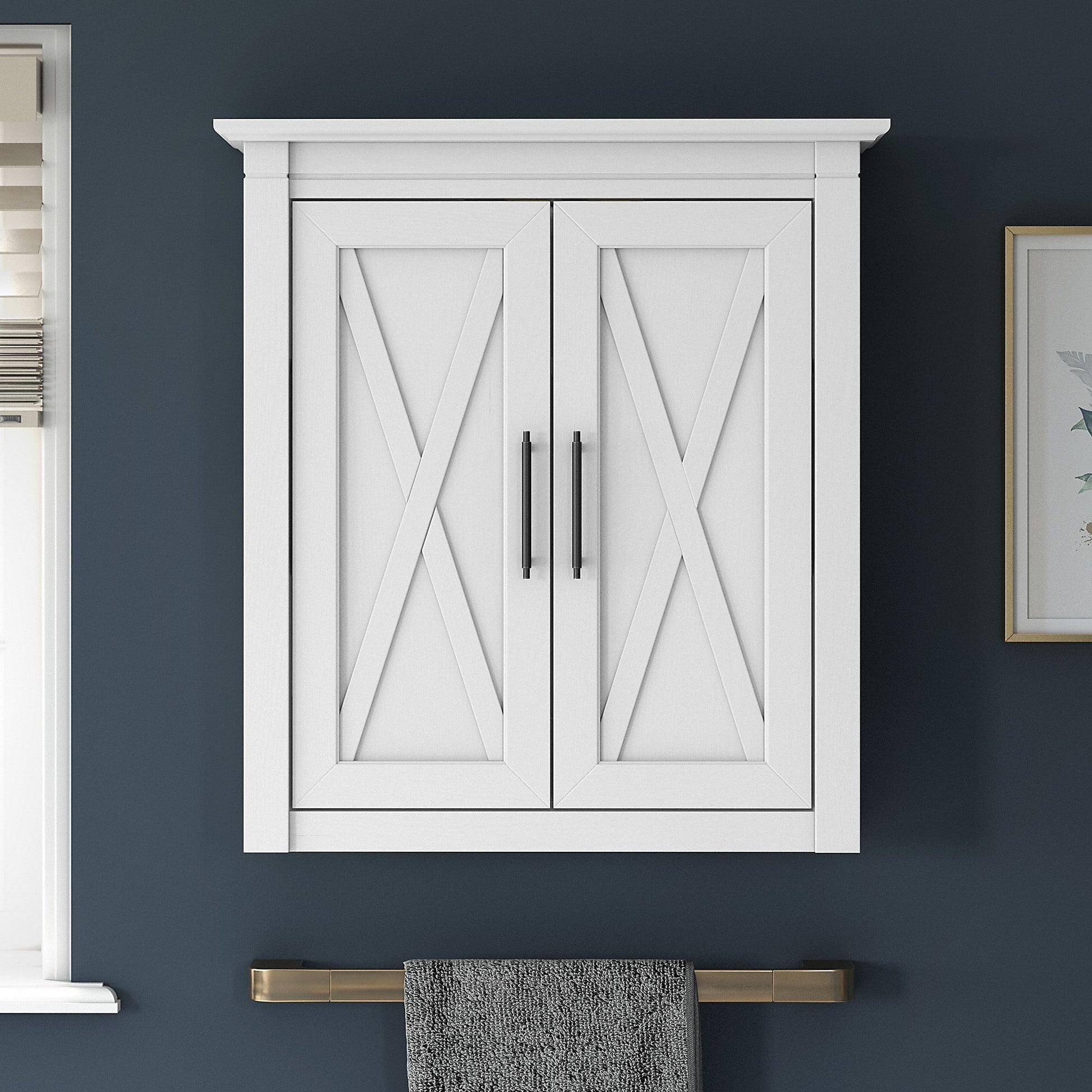 Bush Furniture Key West Bathroom Wall Cabinet with Doors in Driftwood Gray