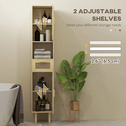 HOMCOM Tall Bathroom Storage Cabinet with Rattan Doors, Distressed Oak