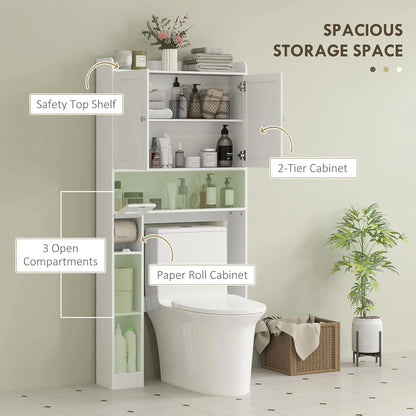 ZIRAV Over The Toilet Storage Cabinet, Farmhouse Above Toilet Bathroom Organizer with Barn Doors, Adjustable Shelf, Toilet Paper Holder, Freestanding Space Saver for Laundry, Distressed White