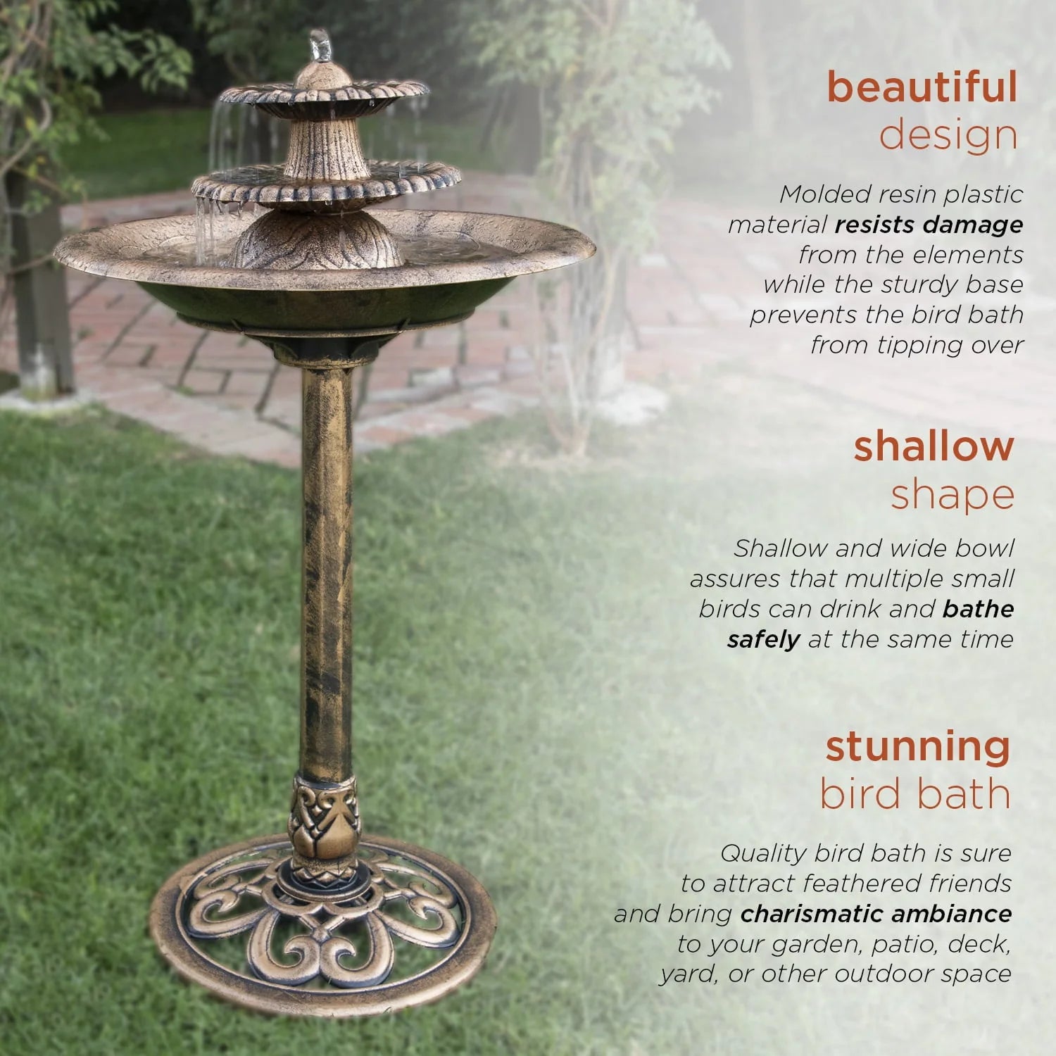 Alpine Corporation 3-Tiered Pedestal Outdoor Water Fountain and Bird Bath, Bronze