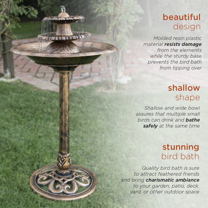 Alpine Corporation 3-Tiered Pedestal Outdoor Water Fountain and Bird Bath, Bronze