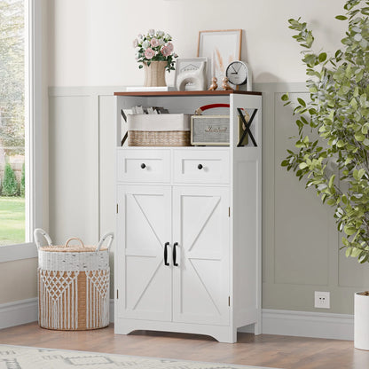 HomGarden Floor Storage Cabinet Large Farmhouse Kitchen Pantry Cabinet W/Drawers & Doors & Shelves for Home, Bathroom, Entryway, Living Room, White