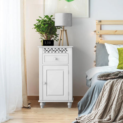 Giantex Storage Floor Cabinet W/One Cabinet Two-Layer Adjustable Shelves & One Drawer Bathroom Cupboard Organizer Kitchen Collection Cabinet Shelf Nightstand Beside End Table White (1 Drawer)