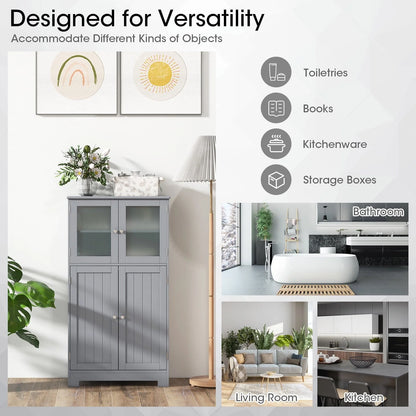 Topbuy Bathroom Storage Cabinet Freestanding Storage Cabinet w/ 4 Doors Wooden Kitchen Cupboard w/ Adjustable Shelf