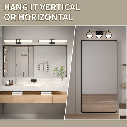 Noir Black Framed Vanity Mirror, Anti-Fog, Front & Backlit, Dimmable, Horizontal/Vertical Mount, Modern Bathroom Decor