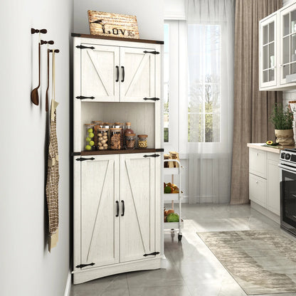 Blotout 68" Tall Farmhouse Corner Cabinet with 4 Doors, 28.3" W Barn Door Storage Cabinet with Adjustable Shelves, 5 Tier Corner Storage Cabinet for Bathroom,Living Room,Kitchen