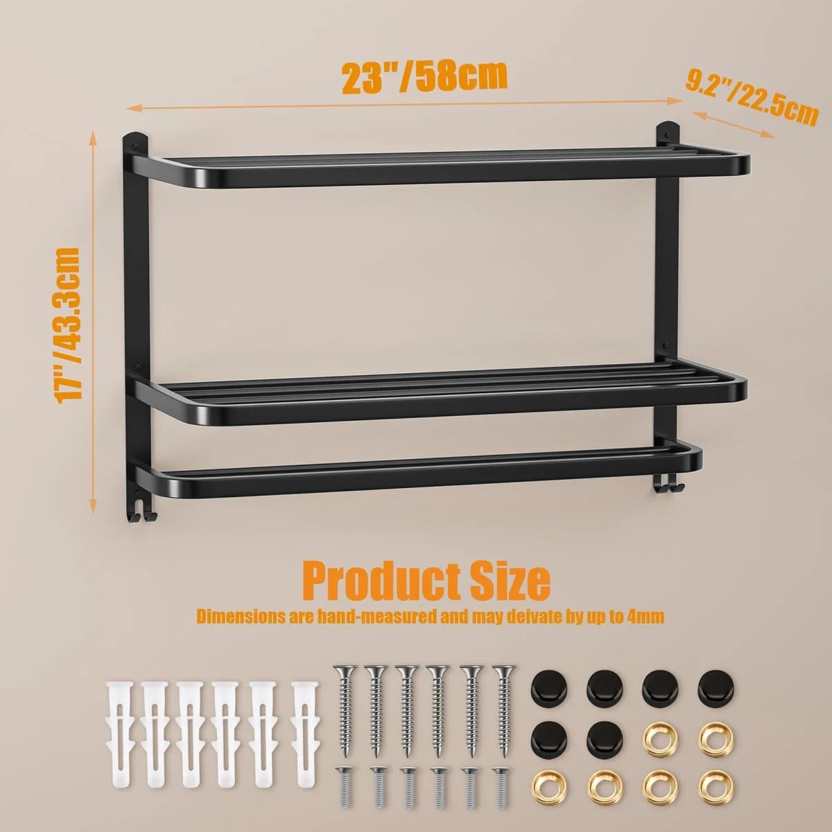 3-Tier Towel Racks for Bathroom with Towel Bars Multilayer Hotel Towel Shelf Stainless Steel Wall-Mounted Brushed Finish Holder with Towel Shelves 23 Inches