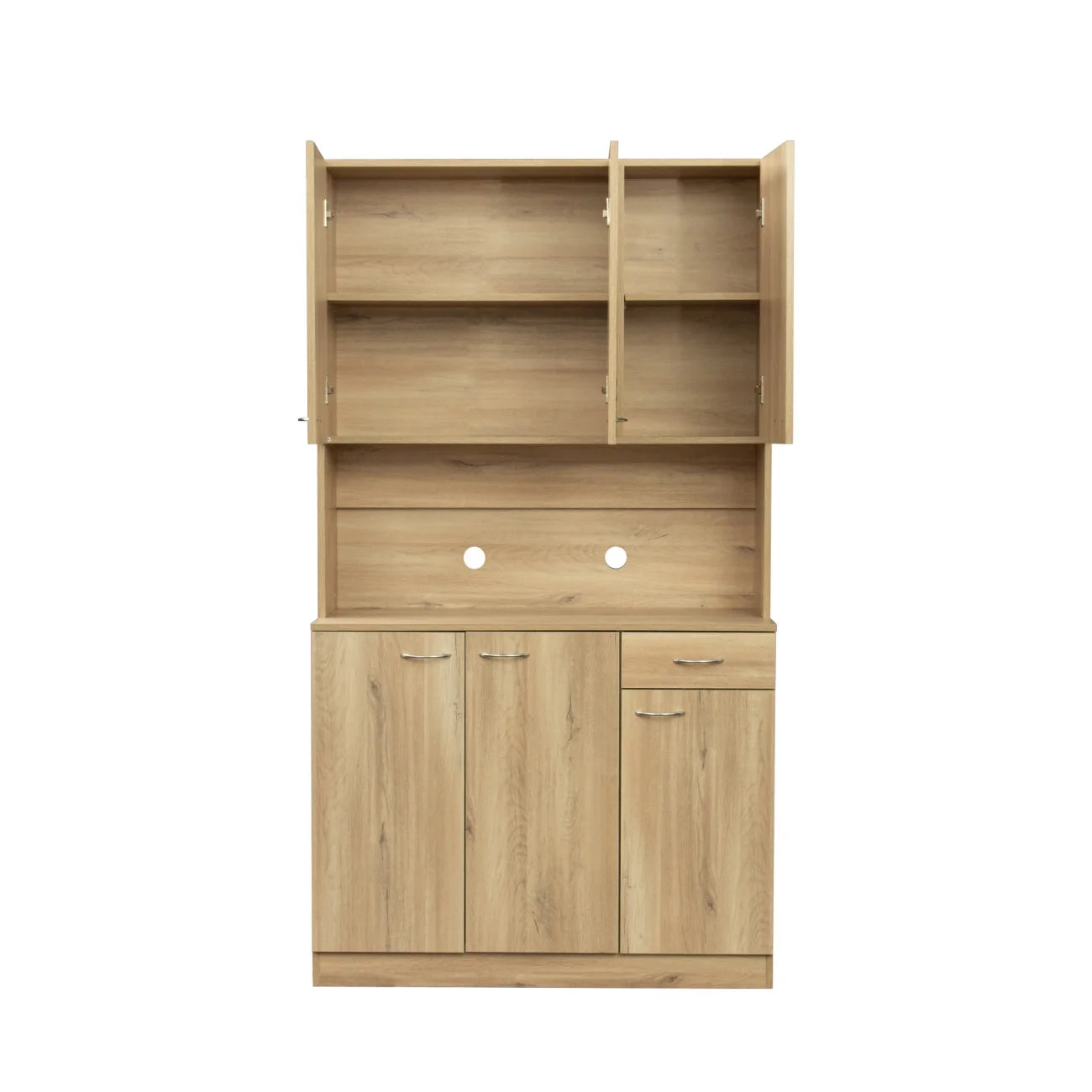 70.87" Tall Wardrobe & Kitchen Cabinet, Freestanding Storage Cabinets with 6 Doors, 1 Open Shelves and 1 Drawer, Versatile Floor Buffet Hutch Cupboard for Bedroom Bathroom Kitchen, Oak