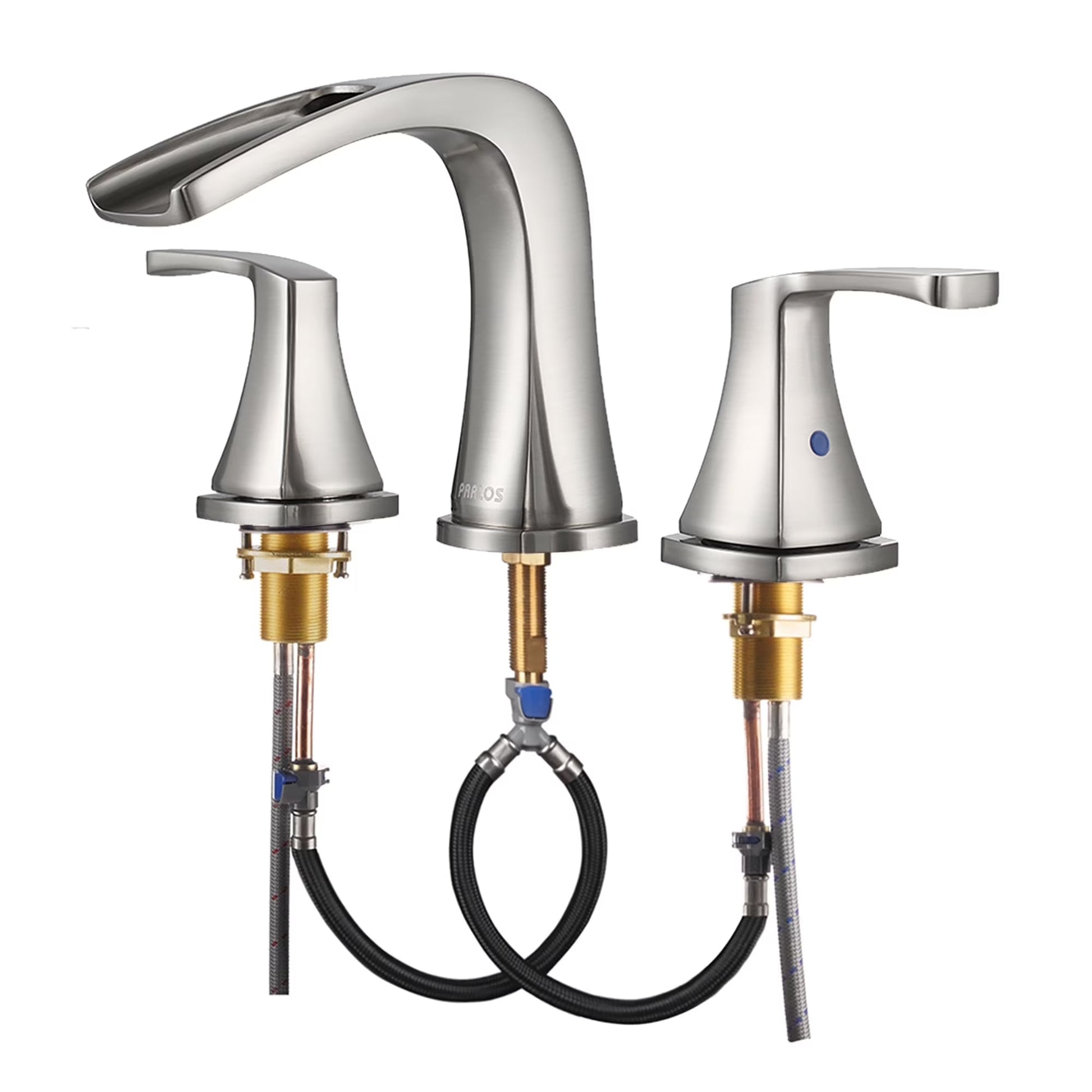 Parlos 2-Handle Widespread Waterfall Roman Bathtub with Hot & Cold Supply Lines, Brushed Gold