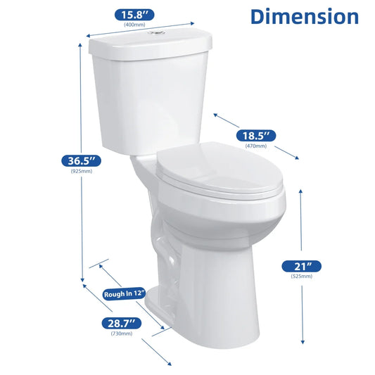 21" Toilet, Two-Piece Toilet, ADA Toilet with Dual Flush, Elongated Toilets for Bathrooms with Soft Close Seat, Universal Height with 1.28 Siphonic Flush Cotton White