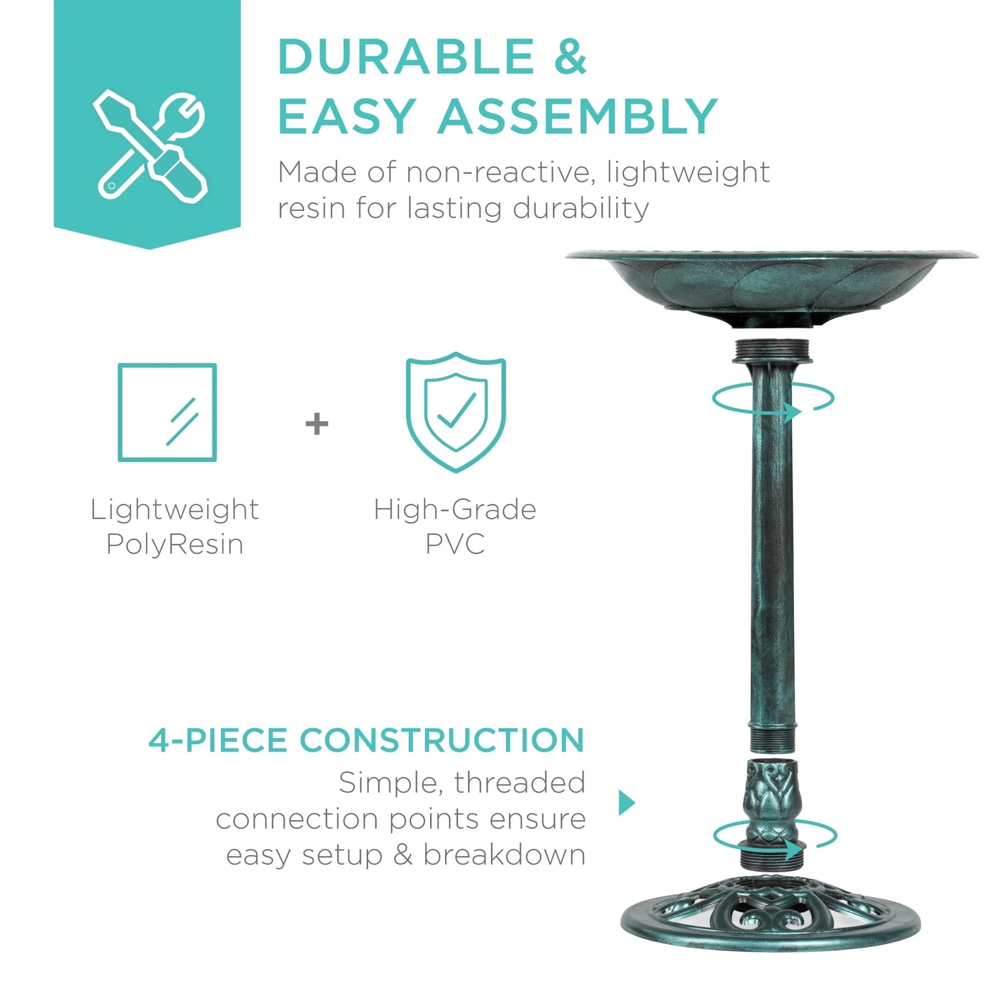 Best Choice Products Outdoor Rustic Pedestal Bird Bath Accent for Garden, Yard w/ Fleur-de-Lis Accents Green