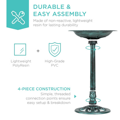 Best Choice Products Outdoor Rustic Pedestal Bird Bath Accent for Garden, Yard w/ Fleur-de-Lis Accents Green