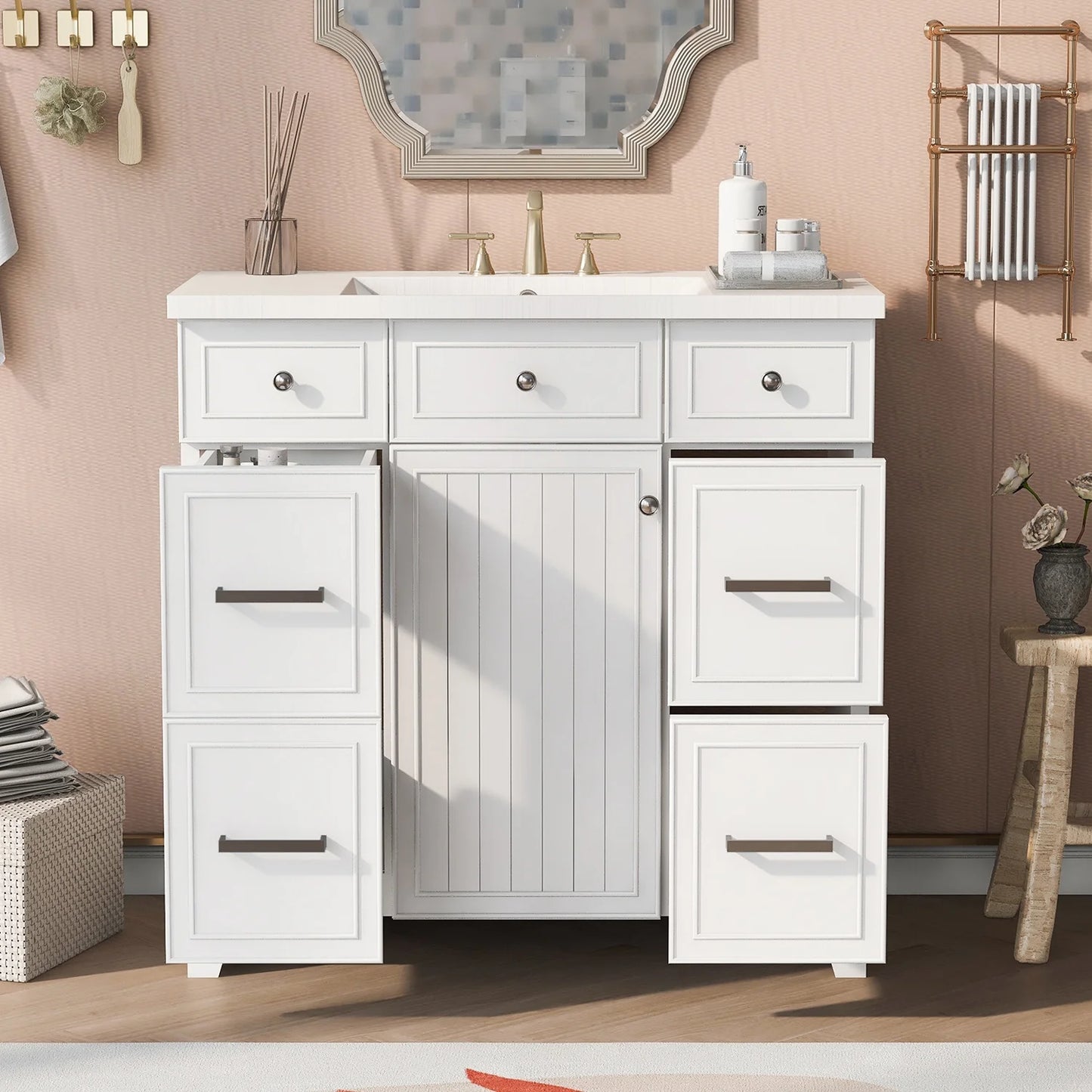 Harper & Bright Designs Bathroom Vanity Cabinet with Sink Combo Set 36", Contemporary Bathroom Shaker Cabinets and Vanities with Soft Closing Door and Drawer, White