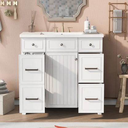 Harper & Bright Designs Bathroom Vanity Cabinet with Sink Combo Set 36", Contemporary Bathroom Shaker Cabinets and Vanities with Soft Closing Door and Drawer, White