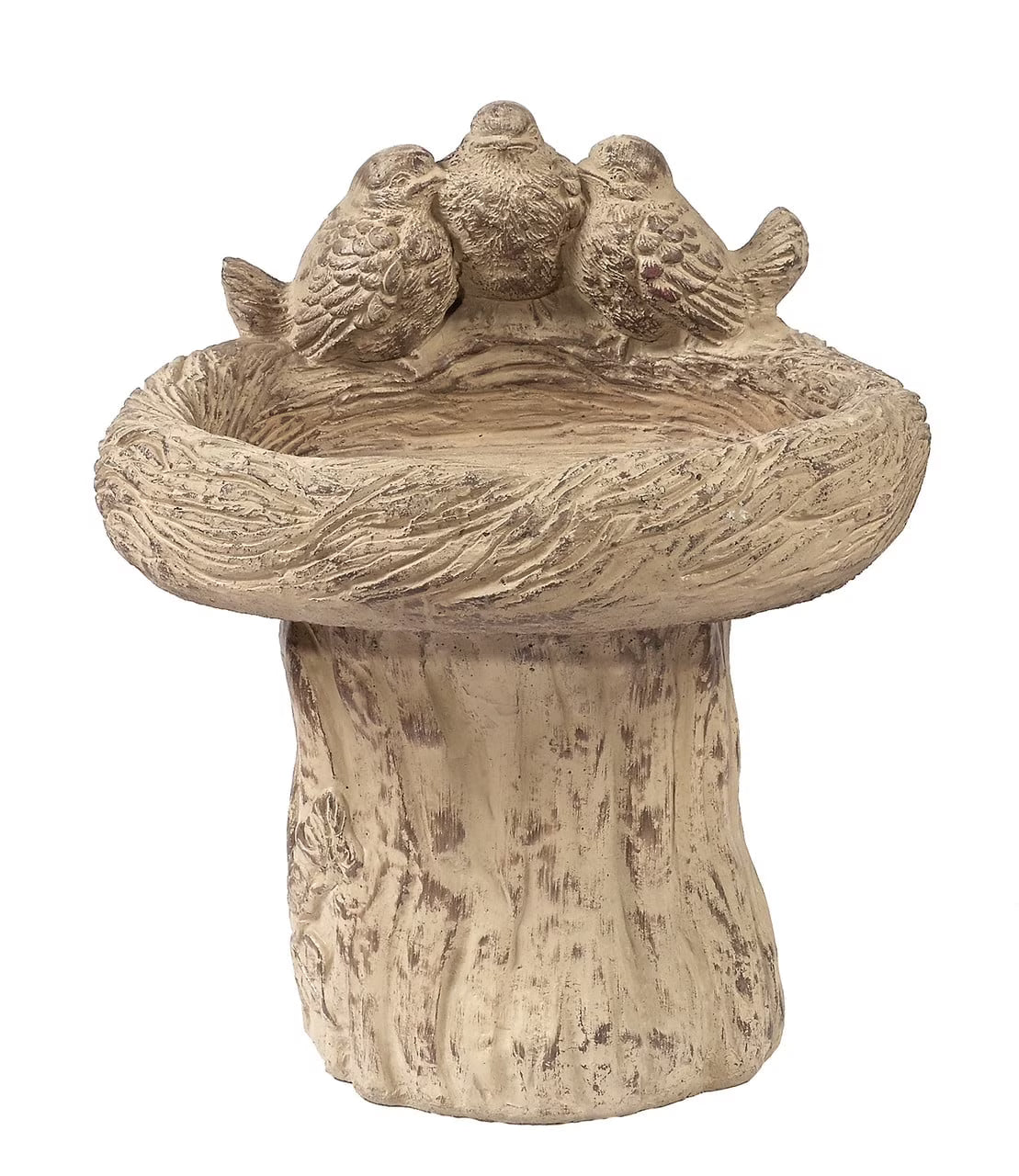 Solid Rock Stoneworks Stump/3 Birds Birdbath - 19" Tall x 17" Diameter - Desert Sand Brown