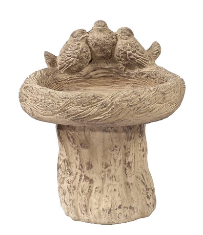 Solid Rock Stoneworks Stump/3 Birds Birdbath - 19" Tall x 17" Diameter - Desert Sand Brown