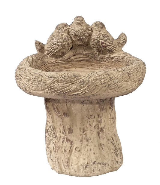 Solid Rock Stoneworks Stump/3 Birds Birdbath - 19" Tall x 17" Diameter - Desert Sand Brown