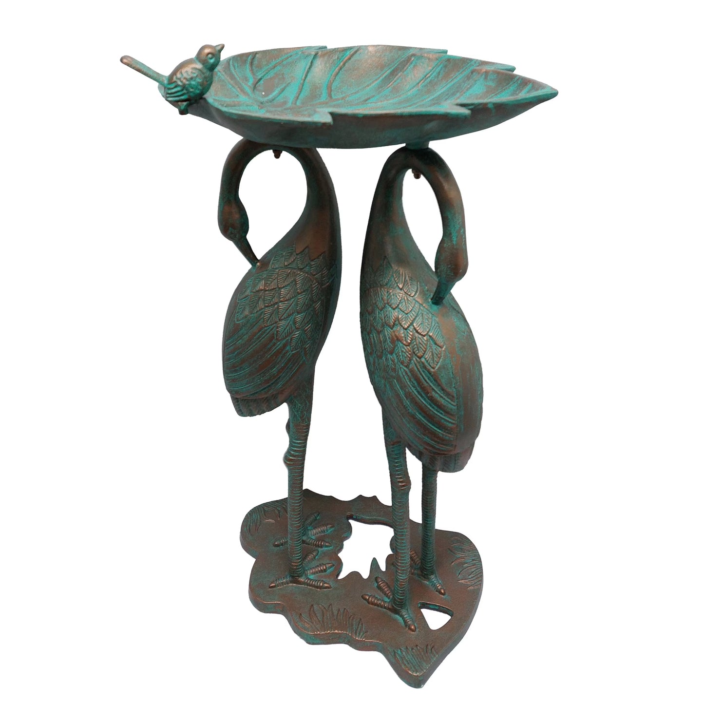 Oakland Living Corporation Cast Aluminum 30-in Twin Crane Bird Bath with Leaf Bowl Antique Pewter
