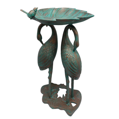 Oakland Living Corporation Cast Aluminum 30-in Twin Crane Bird Bath with Leaf Bowl Antique Pewter