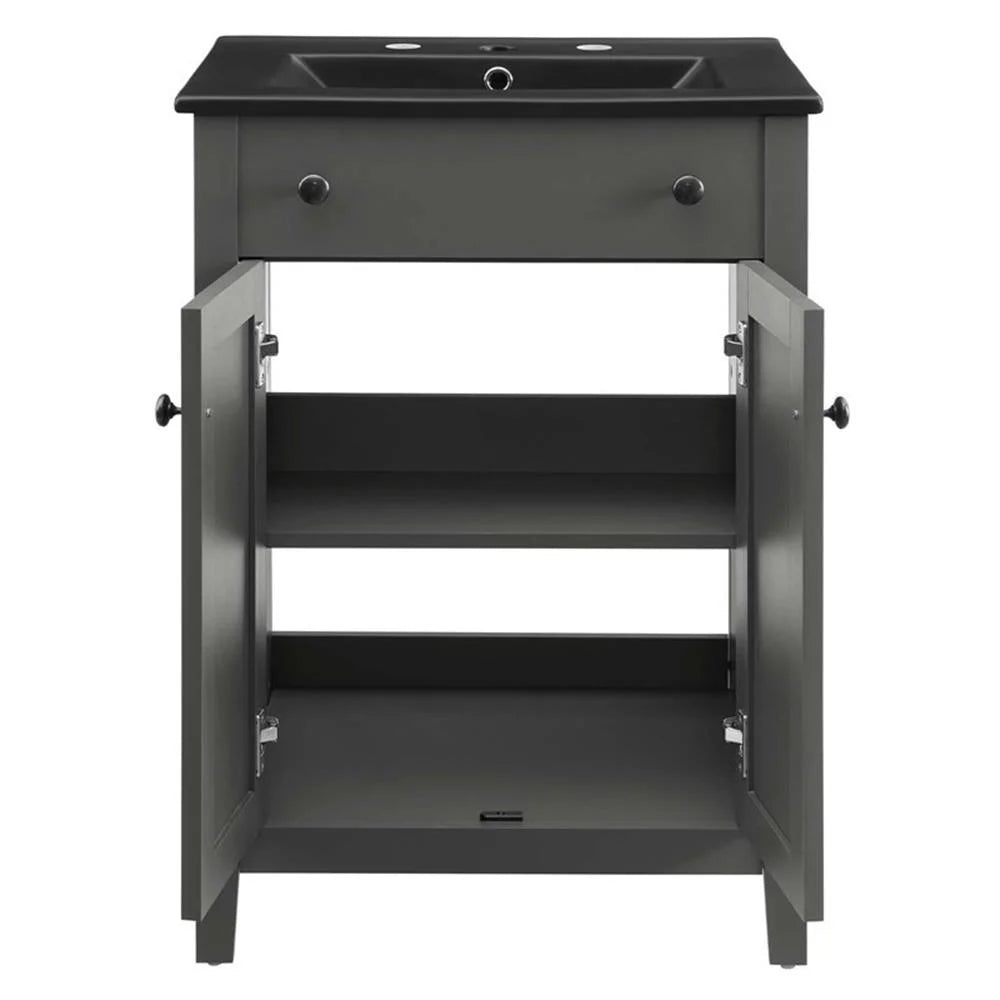 Modway Nantucket Modern Wood/Ceramic Bathroom Vanity in Gray/Black