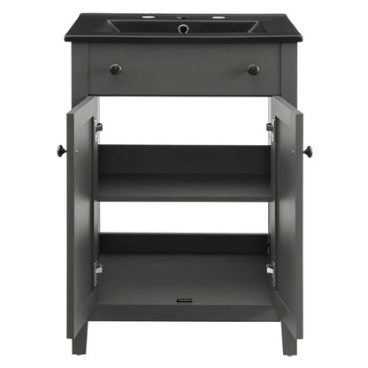 Modway Nantucket Modern Wood/Ceramic Bathroom Vanity in Gray/Black