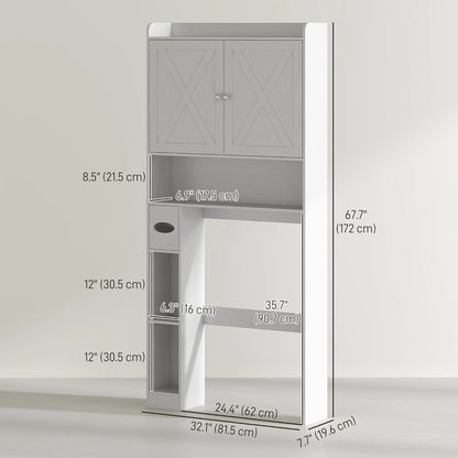 ZIRAV Over The Toilet Storage Cabinet, Farmhouse Above Toilet Bathroom Organizer with Barn Doors, Adjustable Shelf, Toilet Paper Holder, Freestanding Space Saver for Laundry, Distressed White