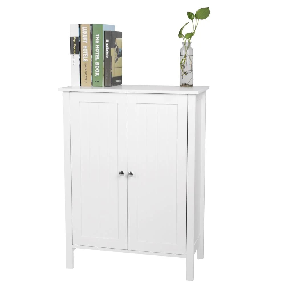 ZENY White Wooden 2 Door Bathroom Cabinet Storage with 3 Shelves Free Standing