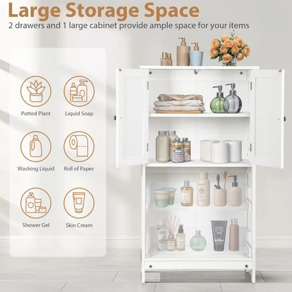 ZENSTYLE Freestanding MDF Bathroom Cabinet with 2 Drawers and Adjustable Shelf Extra Storage Space, White